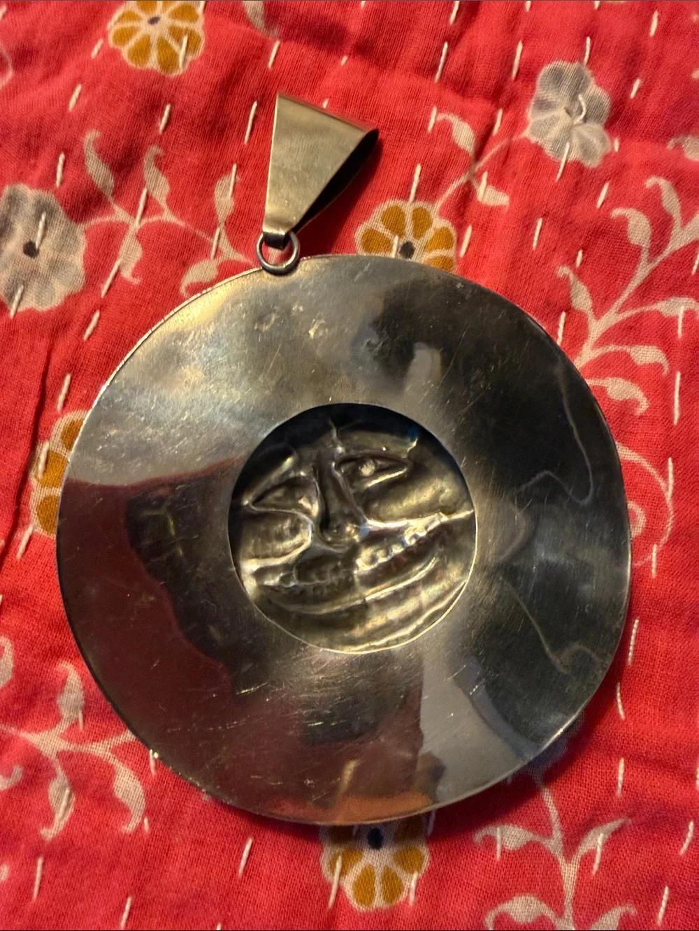 OOAK Sun Face Sterling Pendant with Amber Stones